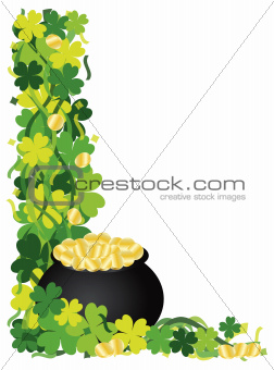 Four Leaf Clover Pot of Gold Border Illustration