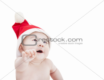 happy asian baby with christmas hat