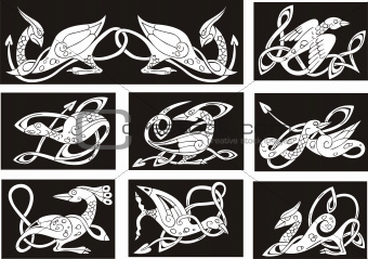 Celtic knot patterns with birds
