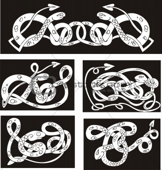 Celtic knot patterns with snakes