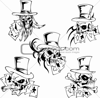 Skulls with playing cards