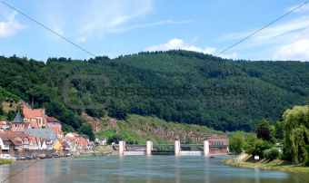 View of a German town from the Neckar river