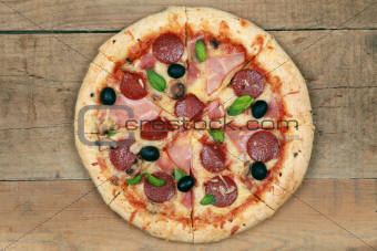 Pizza with ham and pepperoni