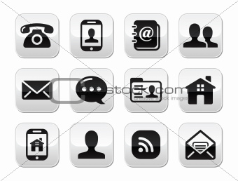 Contact black buttons set - mobile, phone, email, envelope