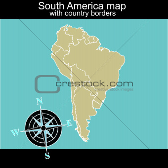 South America map with contry borders