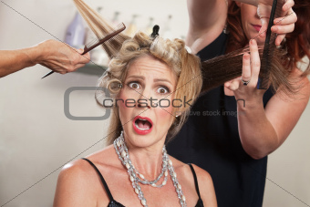 Surprised Woman in Hair Salon