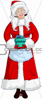 Mrs Santa Claus Holding A Present For Christmas