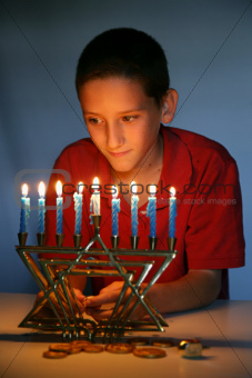 Young Boy With Hanukkah Menorah