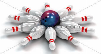 Ten Bowling Pins Down Around a Bowling Ball