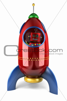 Happy robot in rocket