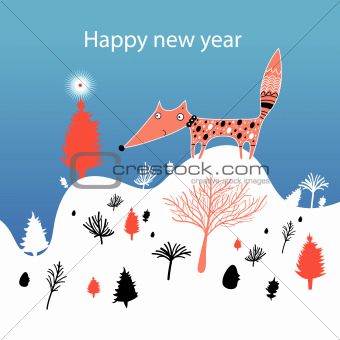 Christmas card with fox