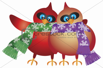 Christmas Cardinal Pair with Snowflake Scarf Illustration