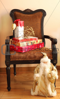 Christmas gifts on a chair