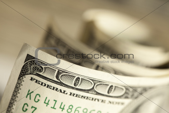 An Abstract of One Hundred Dollar Bills with Narrow Depth of Field.
