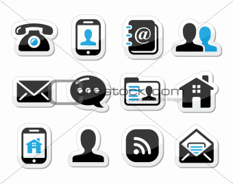 Contact icons set as labels - mobile, user, email, smartphone