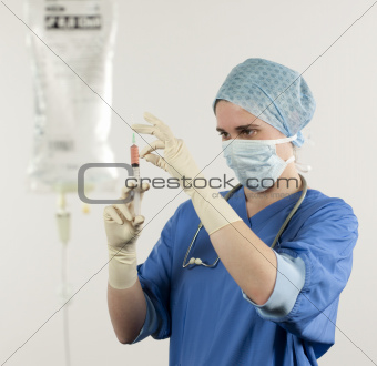 nurse controls syringe
