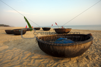 Coracles on beach, Hoi An, Vietnam