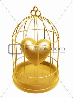golden birdcage and heart