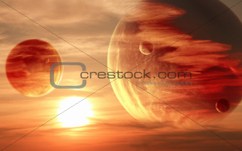 Sunset in alien planet
