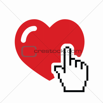 Heart with cursor hand icon - velntines, love, online dating concept