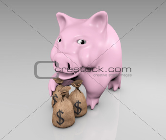 piggy with bags of money