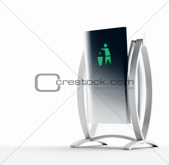metallic trash container on a white background