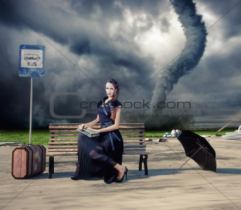 woman and tornado