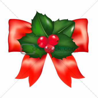Red Bow With Holly Berry