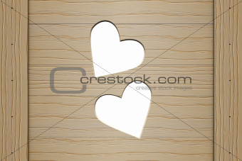 Two hearts in a wooden board
