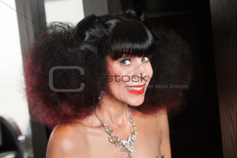 White Lady in Afro and Big Smile