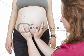 midwife fingering at human belly