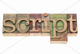 script word in wood type
