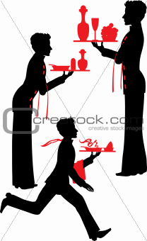 Silhouette Waiter with the tray