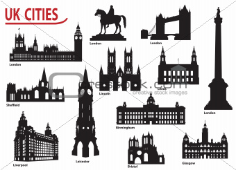 Silhouettes of cities in the UK