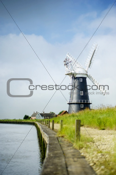 Norfolk Broads black and white windmill