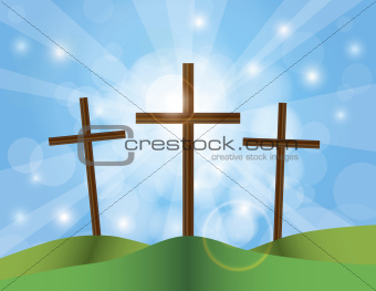 Easter Good Friday Crosses on Blue Sky Background