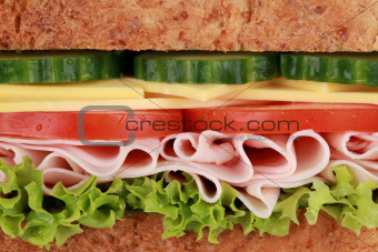 Closeup of a sandwich with ham
