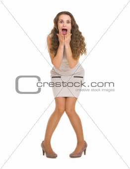 Portrait of shocked young woman in dress