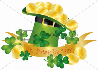 St Patricks Day Hat Banner Gold Coins Illustration