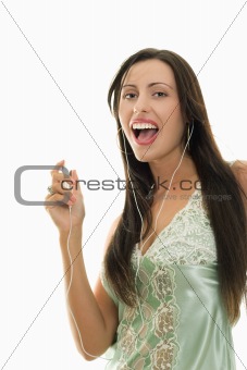 Recreational run woman with music player