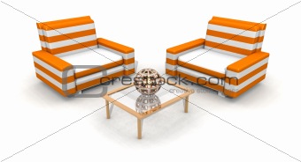 orange and white armchairs