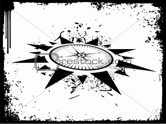 Compass panel in grunge black frame, illustration