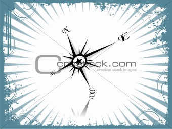 Compass panel in grunge sea green frame, illustration