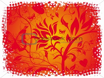 Grunge red background of vector floral