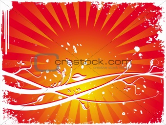 Grunge Vector illustration of red floral background