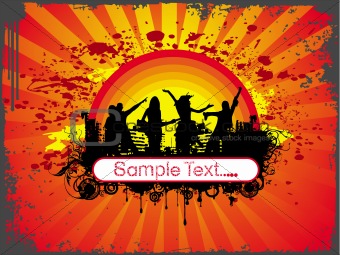  grunge wallpaper of silhouette dancing people in sample text theme