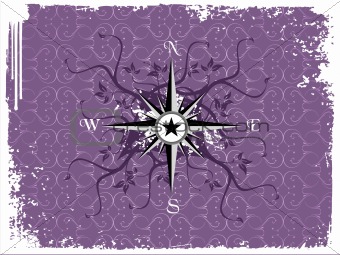 Vector illustration of compass on purple background