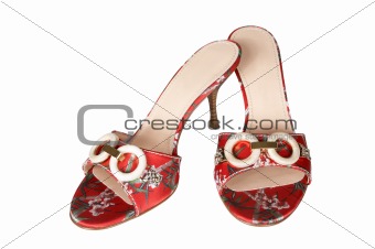 Red shoes with an ornament