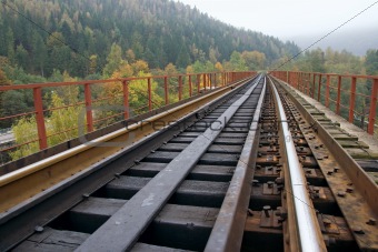 Railway on bridge across mountain river