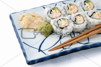 Sushi Roll Angled On White